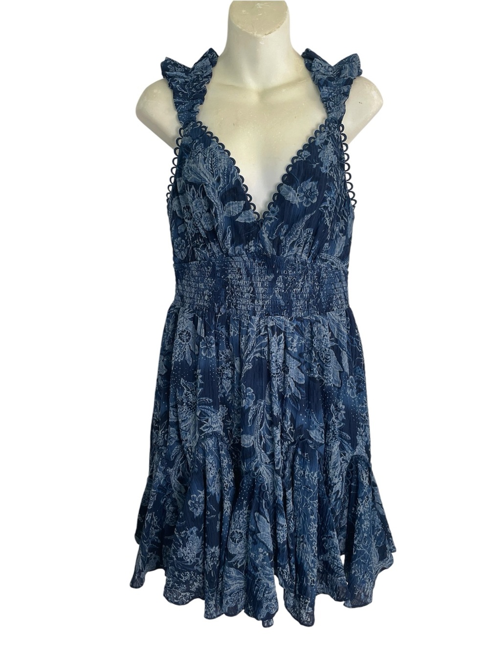 Elliatt Andros Dress Navy Floral Lace Trim Mini Dress cottagecore Medium New